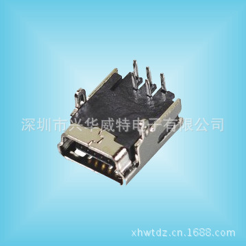 MINI USB 5P 90度 前2插脚 电脑usb 3.0母座连接器 USB