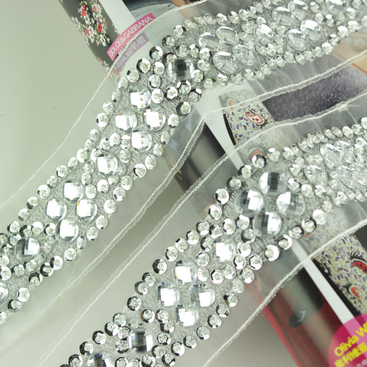 H046-银色花边4.5cm钉珠亮片花边 手工钉珠花边 亮片