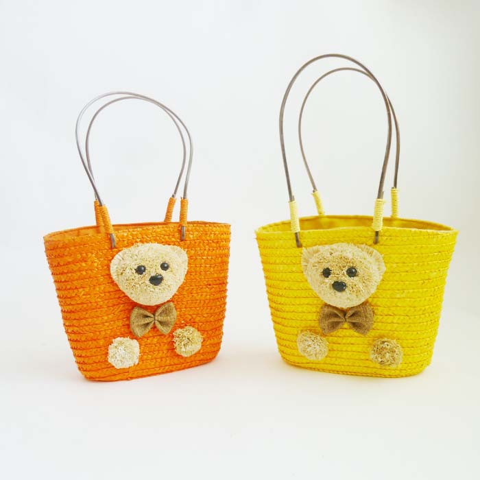 Women's Medium Straw Bear Solid Color Cute Square String Straw Bag display picture 2