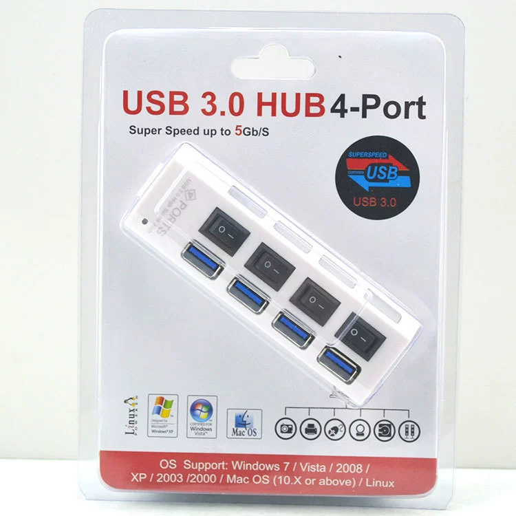 USB 3.0 хаб с независимым выключателем, четырехпортовый расширитель USB-хаб с питанием