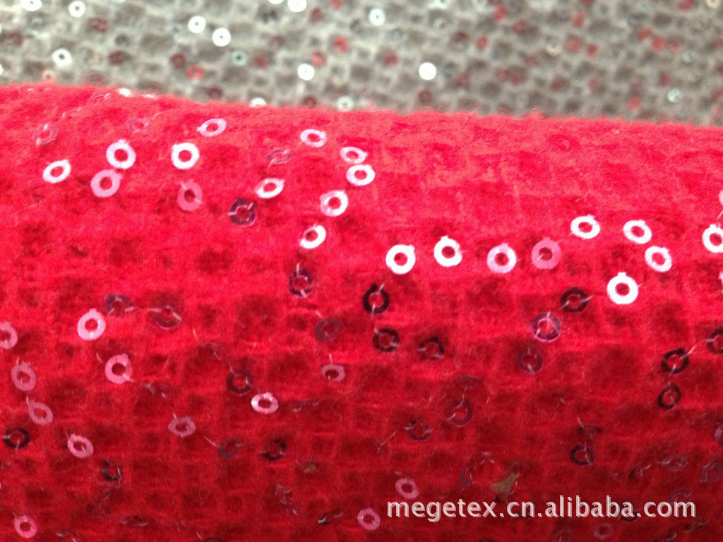 【厂家直销】秋冬款女士粗纺面料呢子毛纺面料绣亮片童装面料