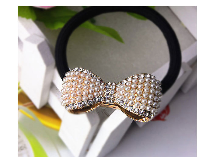 Coréenne Cheveux Accessoires En Gros Perle Diamant Carré Pêche Coeur Corde De Cheveux Bowknot Cheveux Anneau Corde De Cheveux De Fleur Coiffe display picture 1