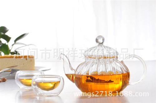 Wholesale high borosilicate heat-resistant glass tea set thickened filter herbal teapot striped pumpkin teapot set one piece drop shipping