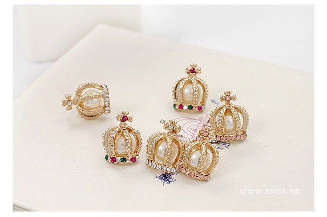 Earrings Pearl Cross Earrings Colored Diamond Crown Earrings Women's Earrings display picture 2