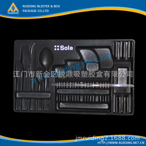 【供应】餐具黑色PS吸塑托盘