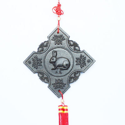 工藝茶批發 方形生肖兔 中國結挂件 茶雕定做 創意商務禮品