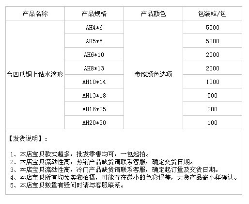 台四爪铜上钻水滴形