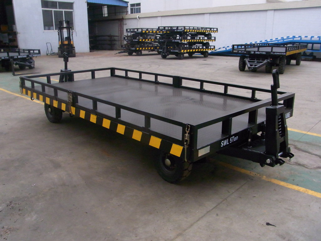 厂家直销5T双牵引带护栏全挂式平板拖车