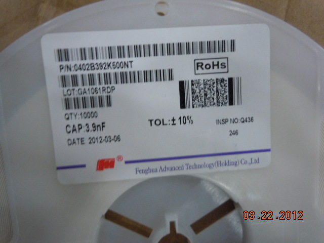 0402B392K500NT 0402 392K 50V 风华贴片电容 全新原装现货