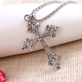 【新款】新款水晶十字架毛衣链 韩版时尚百搭女长款项链满钻挂链