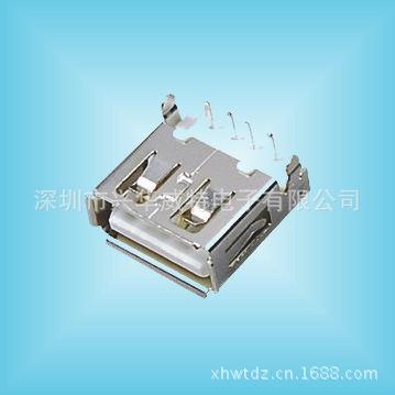 USB A母座 90度插脚 沉板型 电脑usb 母座连接器 USB JACK