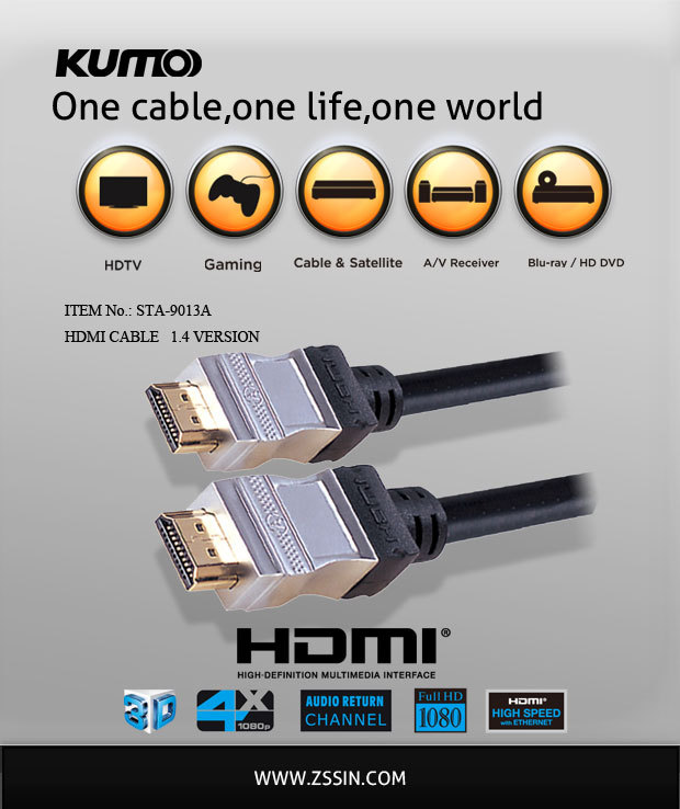 供应Hight speed HDMI cable,金属外壳，24K镀金,HDMI高清线