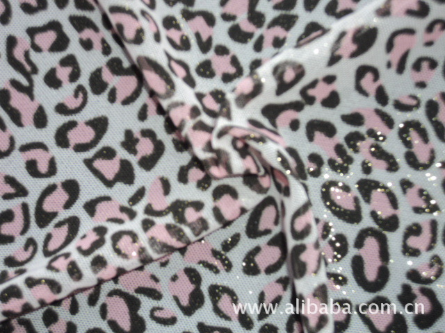 厂家直供 印花+烫金氨纶六角网眼布  印花+烫金莱卡弹力拉架面料