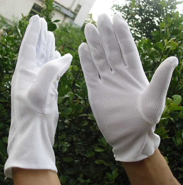 Белые пластиковые перчатки из полиэстера в горошек для работы Мужские и женские нескользящие пластиковые капельные водительские этикеты Солнцезащитные перчатки для водителя, поднимающие флаг