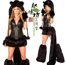萬聖節含尾巴貓女裝 cosplay服 夜店DS服 冬季含腳套老虎裝 黑色