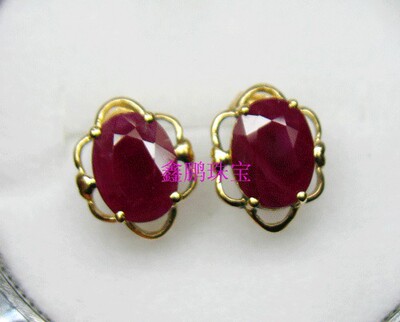批发18K黄金1.5克拉深红色红宝石耳钉 女耳饰 附证书