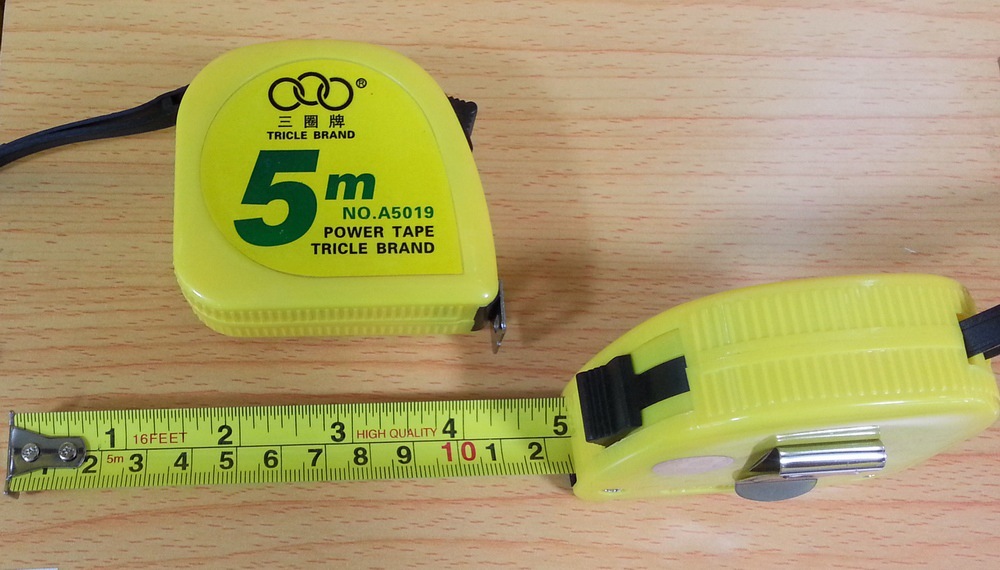 三圈5米钢卷尺A5019 黄尺带公英制