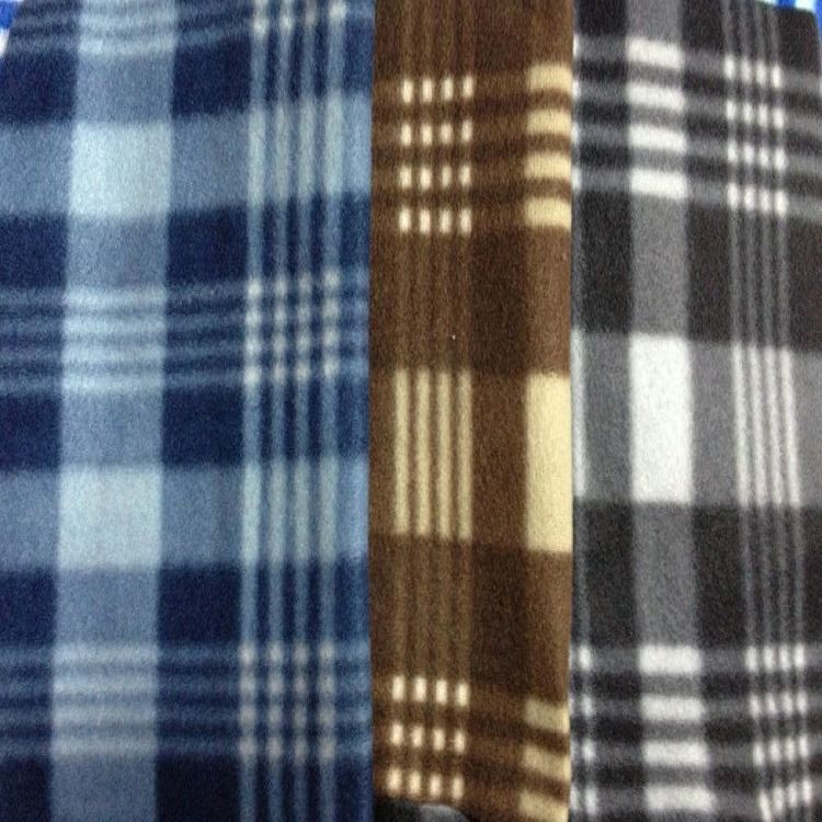 【现货】供应印花格子单面抓毛布 优质单双面绒