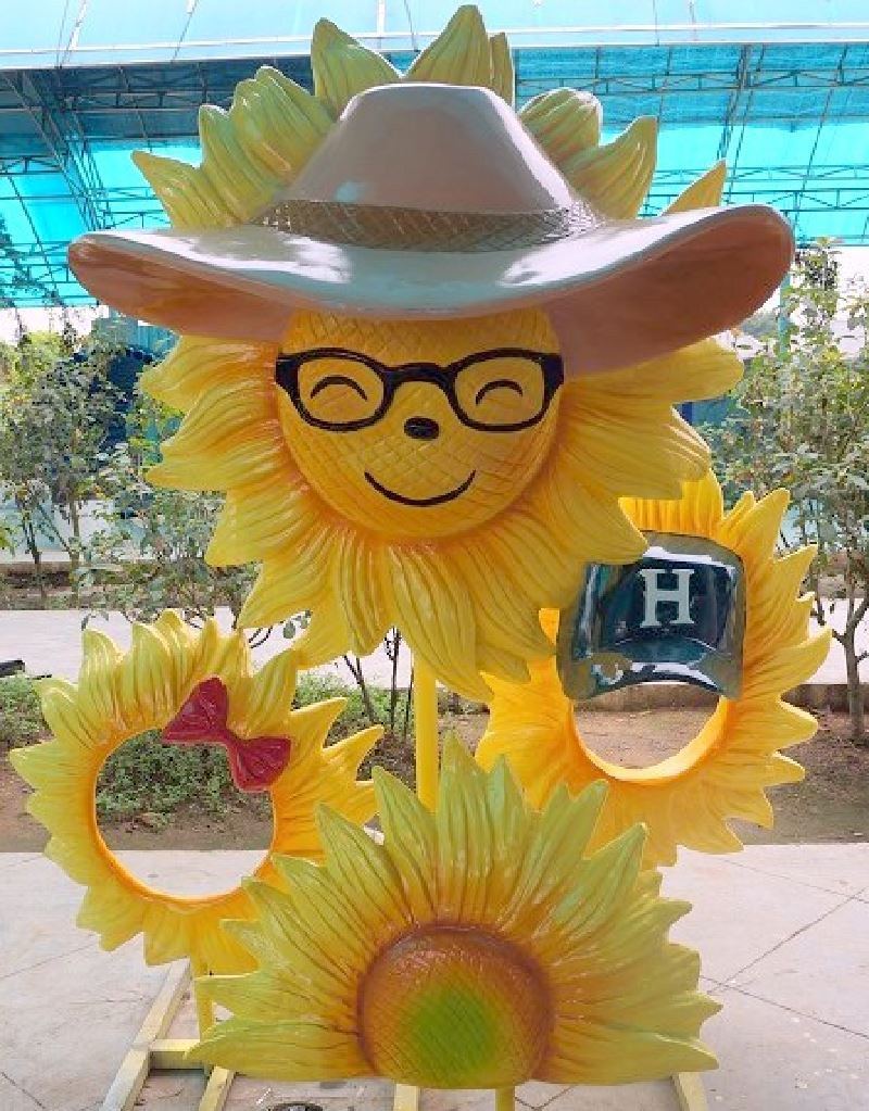 廠家專業定做玻璃鋼向日葵創意時尚相框雕塑 歡迎來圖來樣定購