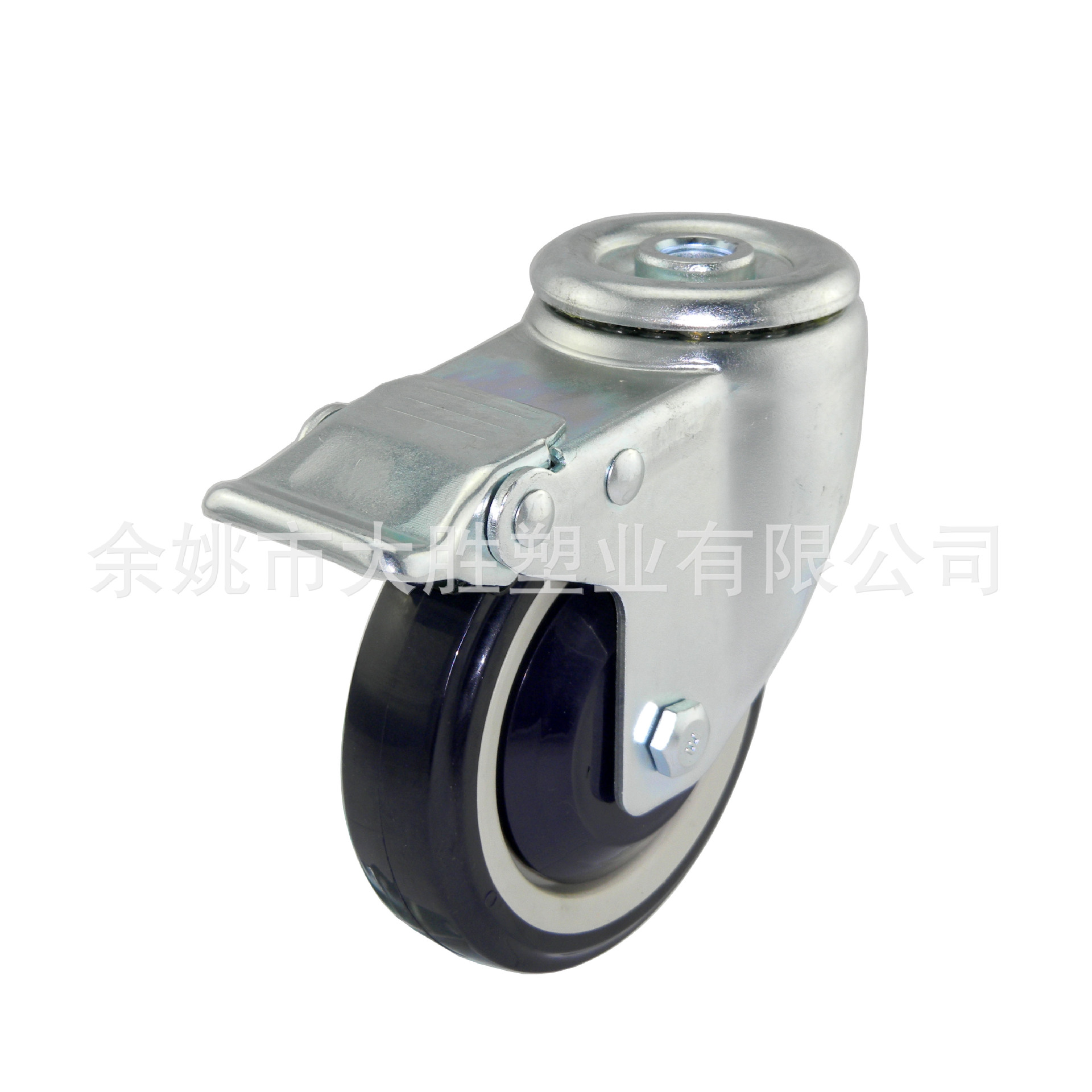 专业提供4寸双轴孔顶铁刹高品质超市购物车PU脚轮 静音耐磨
