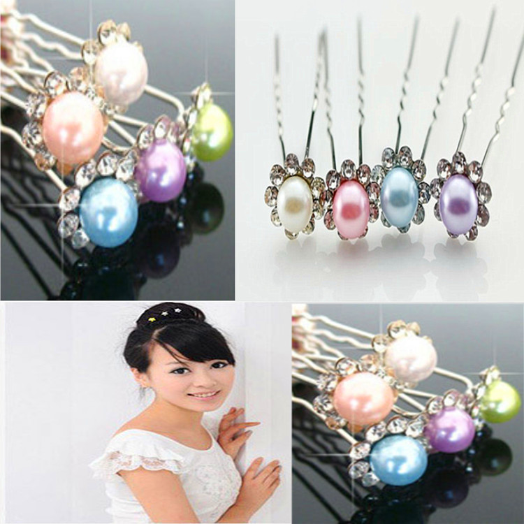 Foreign trade headdress Pearl Diamond Flower U-shaped hairpin professional wholesale plate hairpin bride headdress wholesale spot