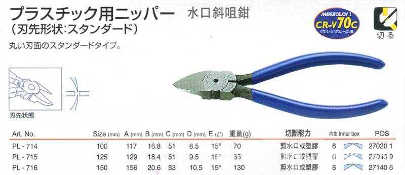 原装进口 日本马牌KEIBA 电子水口钳 PL-714