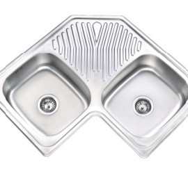 PS-320/830*830不锈钢拉丝转角异形水槽直角双槽厨房洗菜盆