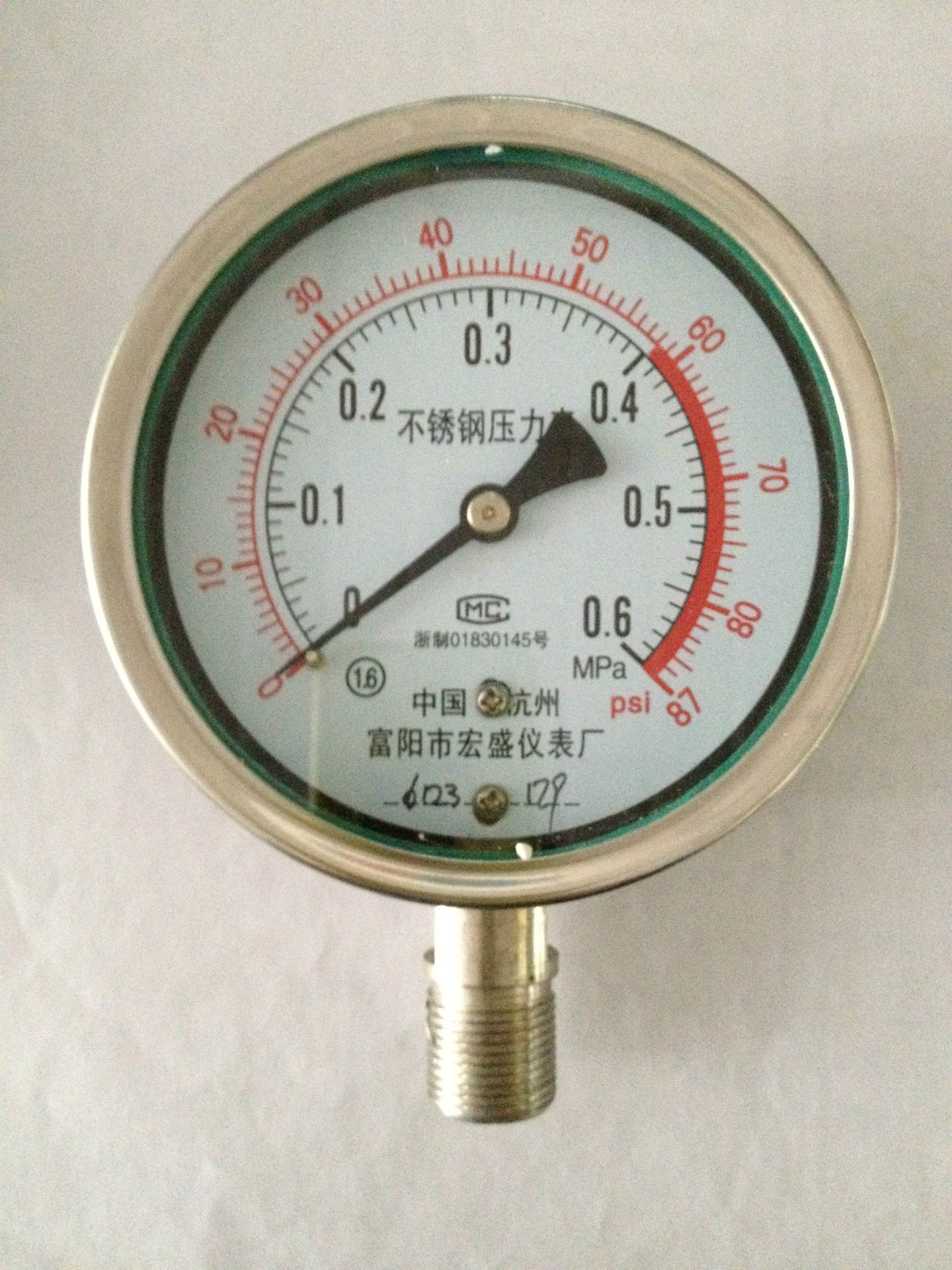 杭州富阳（不锈钢压力表）YBF100 0.6MPA 1.6MPA 2.5MPA