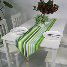 現代簡約綠色清新條紋桌旗滌棉加厚帆布餐桌茶幾旗酒店床旗裝飾