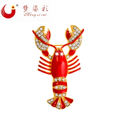 Zinc alloy clothing custom enamel oil drop pin cross-border hot European and American diamond lobster brooch manufacturers in stock batch (Yaxa sancaqları) - red