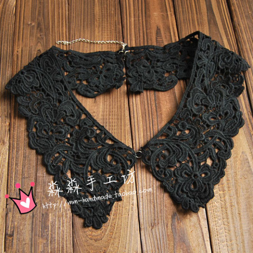2022新款辅料 黑色水溶棉质镂空蕾丝钩花假领 可混批娃娃对领衣领