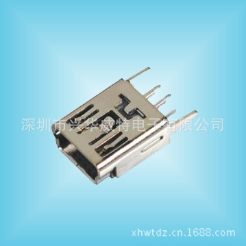 MINI USB 5P 母座 180度 直脚 usb 母座连接器 USB插口