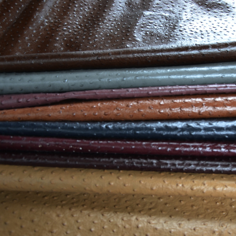 超低价销售小量现货 鸵鸟纹 双色套色黄牛头层 鸵鸟纹皮料