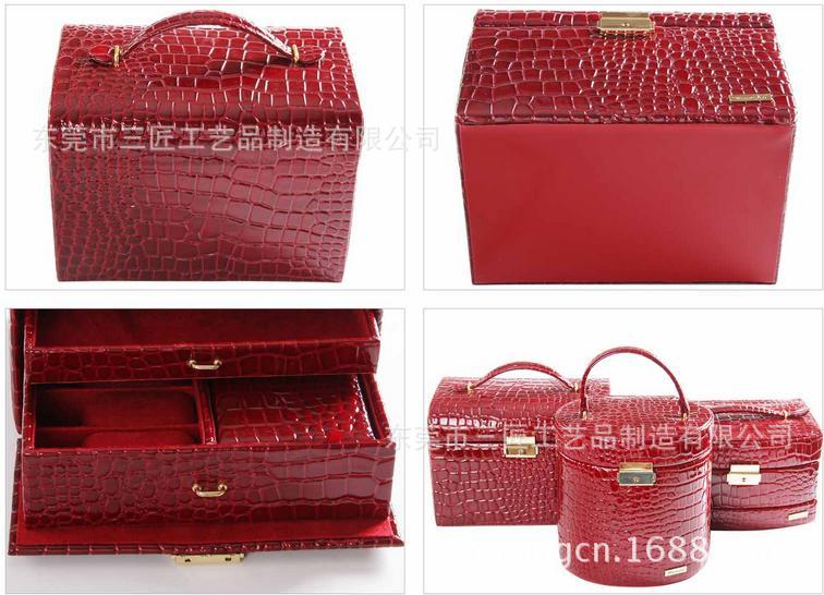 2025年厂家专业订/制 直销新款大红色仿鳄鱼皮革时尚首饰珠宝盒