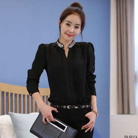 韩版女装立领雪纺衫手工钉珠雪纺休闲衬衫8005
