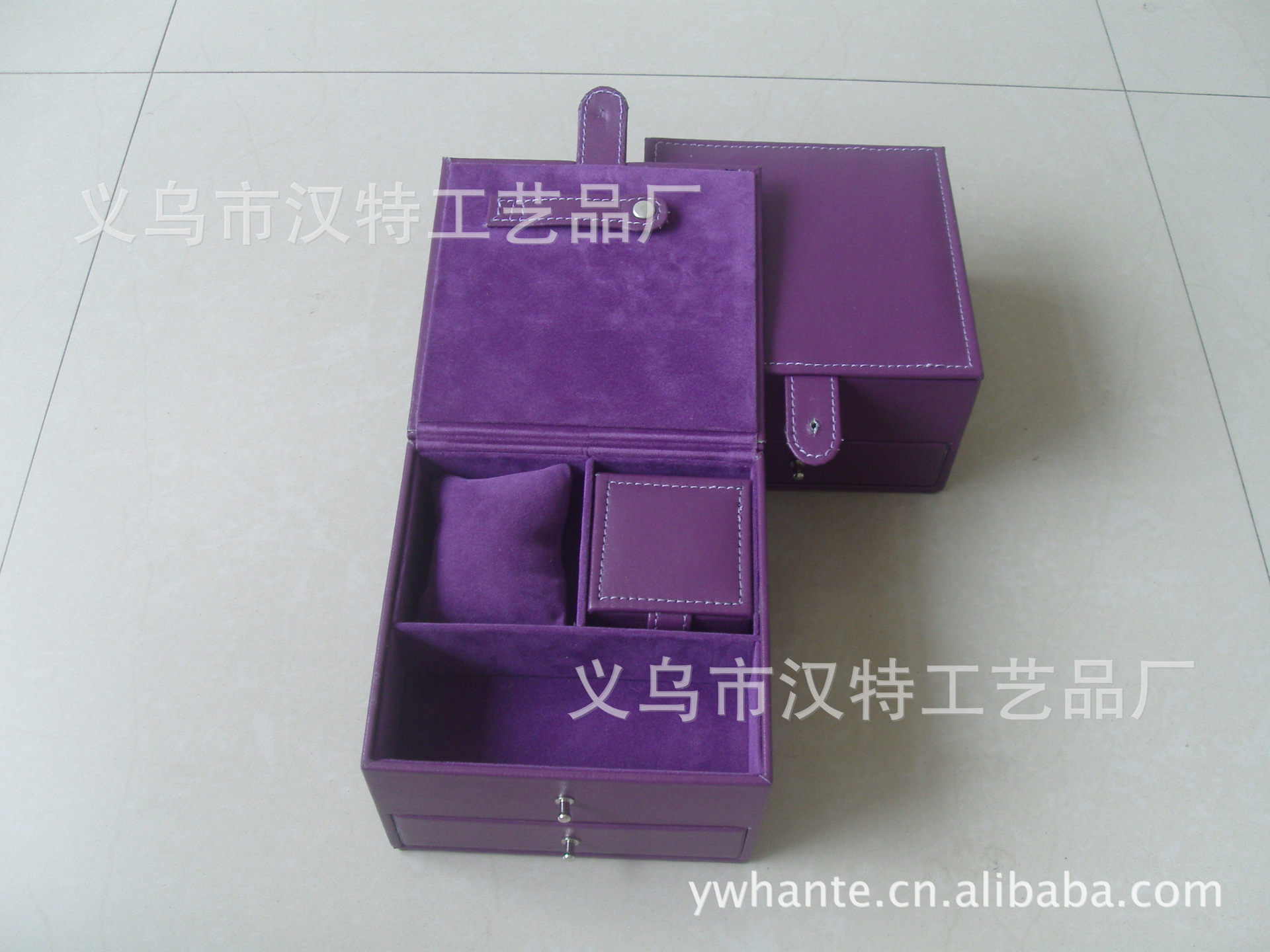 厂家直销外贸化妆品套装绒布盒，带抽屉位，多层设计套装礼品盒