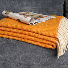 出口欧美毛毯黄色流苏装饰欧式风格可定做羊毛毯休闲毯流苏毯