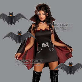 Vampire Costumes 夜魔 黑夜中的吸血鬼服 含披风蝙蝠侠 万圣服装
