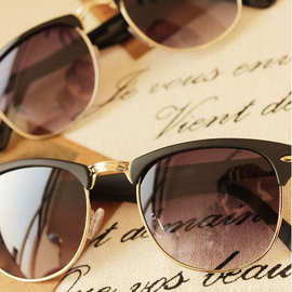 欧美复古米钉金属半框方框墨镜眼镜男女款潮时尚太阳镜