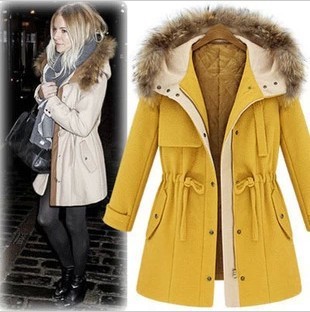 Fashion pull-out real fur collar cotton thick coat woolen jacket