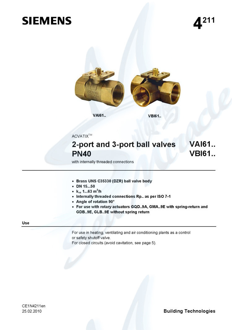 Siemens西门子 VAI61.25-16 二通螺纹全铜电动球阀1寸DN25 西门子