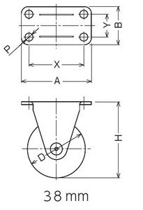 420R-38R 1.5寸黑色橡胶固定轮 载重 20KG 高度50MM 日本轻型脚轮