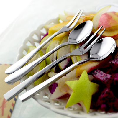 清倉 加厚不鏽鋼甜點勺咖啡勺水果叉餐具2件套