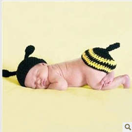 小蜜蜂造型婴幼儿手工帽手钩帽子动物造型帽子小蜜蜂帽影楼拍照帽