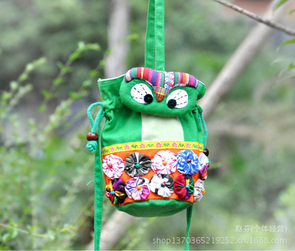 梅花猫头鹰收口桶包手提斜挎两用布包