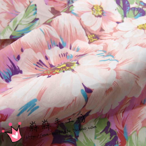 批发布料 淡粉色底彩色大碎花纯棉床单窗帘 春季衬衫罩衫印花面料