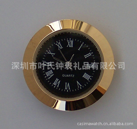 水晶表芯厂家 专业生产供应定制合金材质镶嵌式钟表头 金色壳黑面