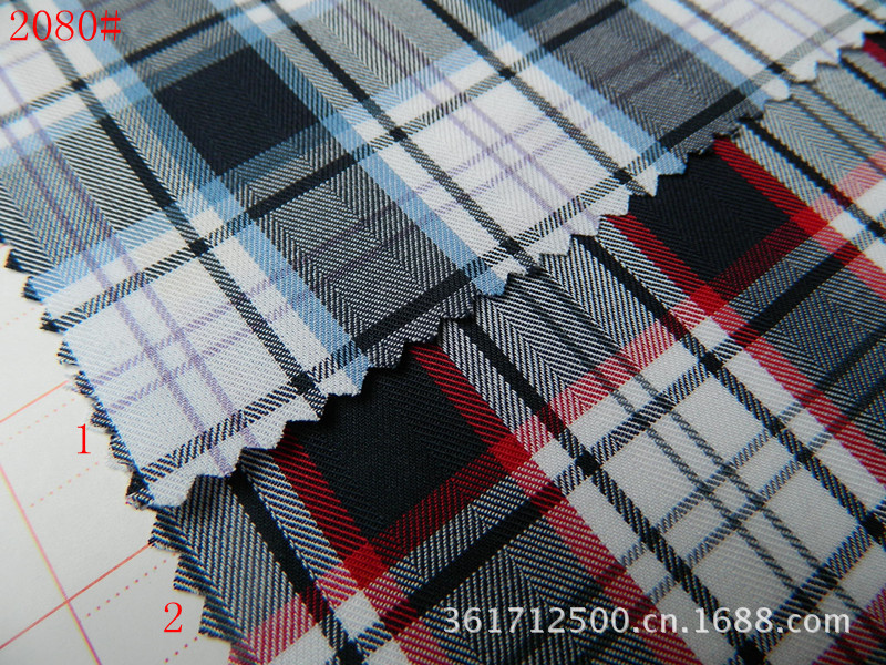 全棉色织人字斜纹格子布/童装男女装衬衫面料/现货批发