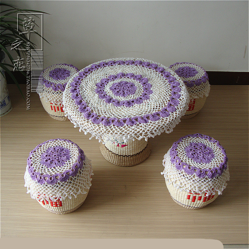 Cane tea table Straw Rattan Windows tea table Kang Straw Tatami 5 sets