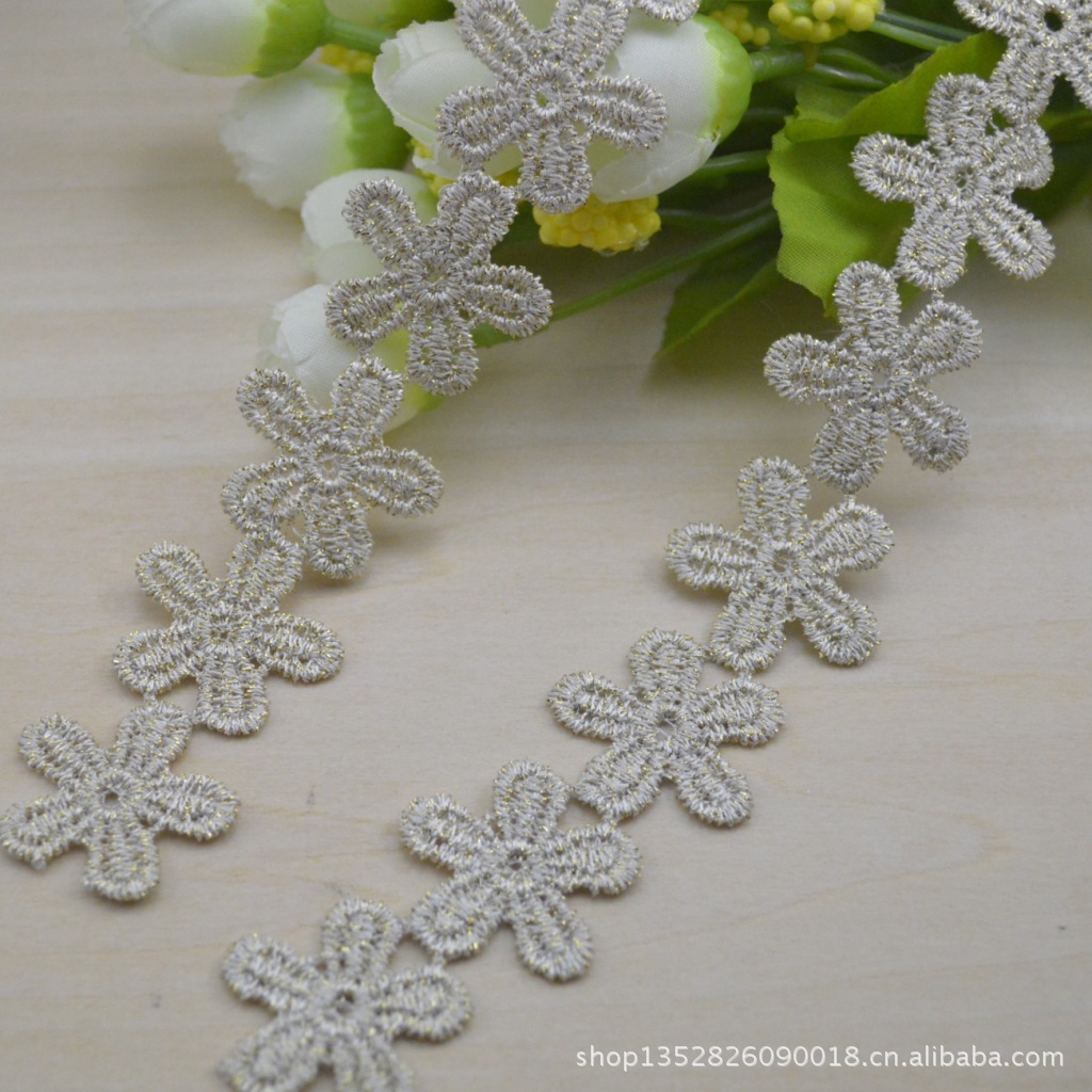 水溶花边 厂家供应 白色花边 金丝花边diy 花边 C054 浅金花